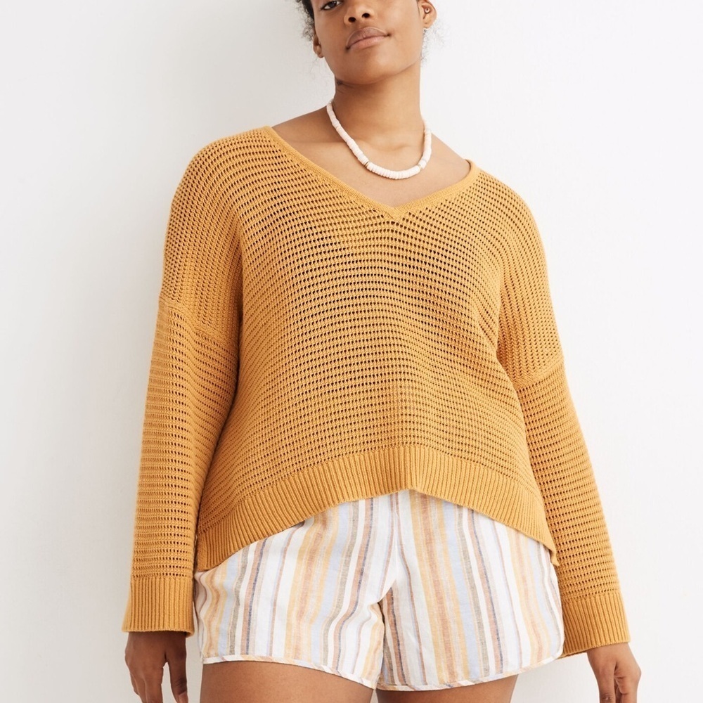 Madewell Seville Pullover Sweater Golden Yellow Plume Knit Long Sleeve Top Sz XS